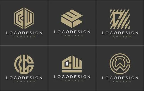 CW C W logo design template set. Modern CW C W letter logo collection. Stock Illustration