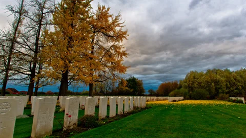 CWCG war cemetery at fall timelapse Stock Footage 89805550