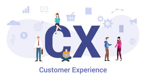 Cx customer experience concept with big word or text and team people with mod Stock-Illustration