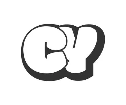 CY logo, bubble comic lettering, rounded in graffiti style black and white .. Stock Illustration