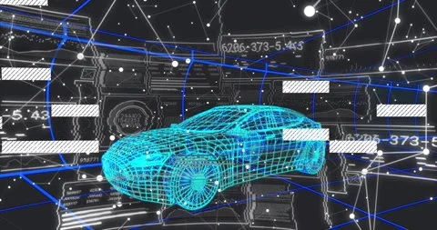 Cyan 3D car rotating while auto scan starting, panels sliding and forming Stock Footage 334315866