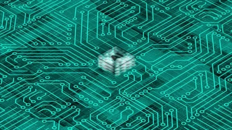 Cyan 3d Computer chip AI Computer processor Mother board circuit background Stock Footage 272484140