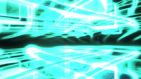 Cyan Abstract Glowing Digital Grid Tunnel Motion Background for Futuristic .. Stock Footage 343693701