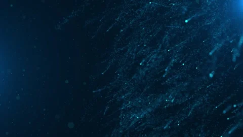 Cyan abstract particle flow visual blue dotted texture, dark empty side space, Stock Footage 340479592