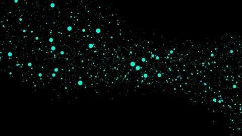 Cyan abstract particles wave on black background with digital energy flow a.. Stock Illustration