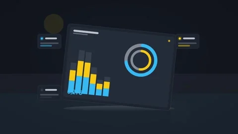 Cyan and amber analytics dashboard flat design loop Stockbeeldmateriaal 342628412