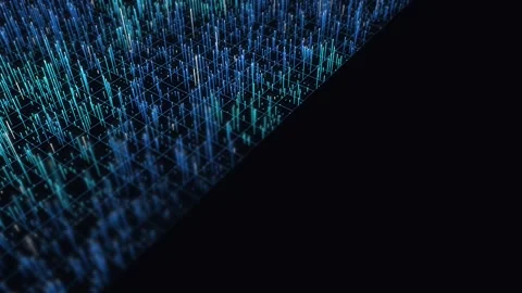 Cyan and blue data bars moving up and down on 3D grid, abstract digital city Stock Footage 347360996