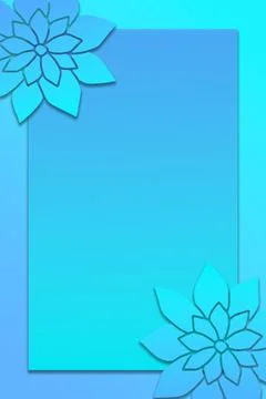 Cyan and Blue Gradient Card Template with Paper Cut Flower Borders イラスト素材