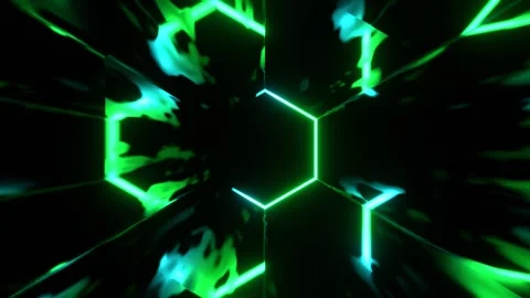 Cyan and Green Vortex Gate Neon Energy Flow Background VJ Loop in 4K Stock Footage 312804032