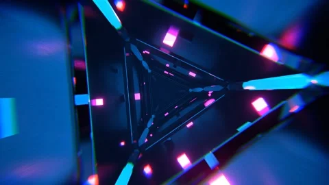 Cyan and Pink Abstract Triangular Corridor with Shimmering Cubes Background  Stock Footage 300249752