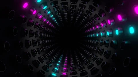 Cyan and Pink Cylindrical Strobe Tunnel Background VJ Loop in 4K Video stock 266902122
