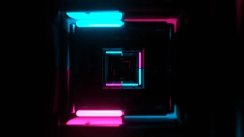 Cyan and Pink Dark Endless Fantasy Corridor with Flashing Neon Background VJ Stock Footage 328356574