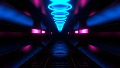 Cyan and Pink Endless Sci-Fi Corridor with Neon Lighting Background VJ Loop  Stock Footage 299807014