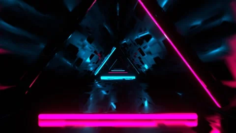 Cyan and Pink Flashing Triangular Neon Corridor Background VJ Loop in 4K Stock Footage 314363818