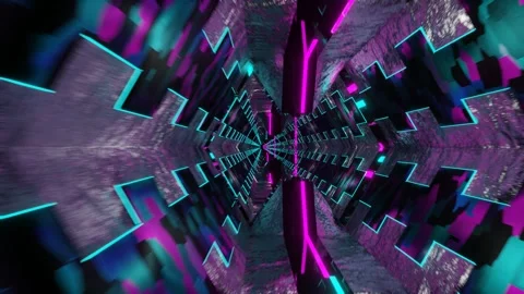 Cyan and Pink Hexagonal Laser Tunnel Background VJ Loop in 4K Stock Footage 250818468