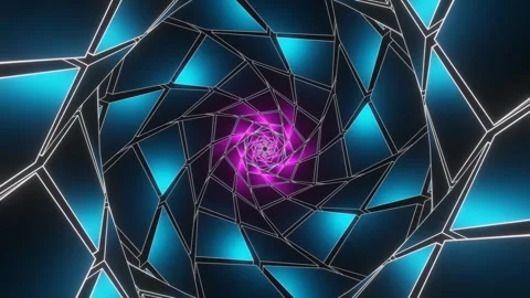 Cyan and Pink Hexagonal of Squares Tunnel Background VJ Loop in 4K Stock Footage 252205777