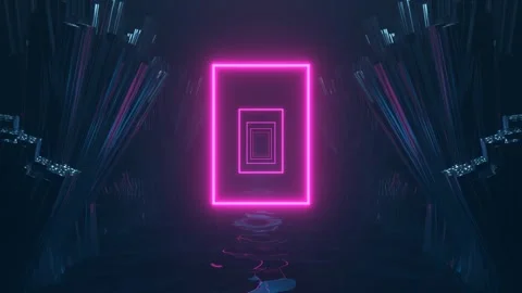 Cyan and Pink Infinite Sci-Fi Neon Corridor Background VJ Loop l 4K Stock Footage 296010442
