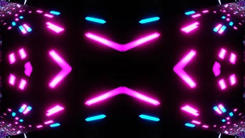 Cyan and Pink Lines Sci-Fi Neon Glow Cyber Kaleidoscope Background VJ Loop Vídeo Stock 340225760