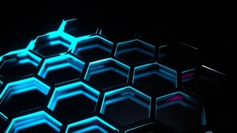 Cyan and Pink Neon Active Glow HoneyComb Background VJ Loop in 4K Stock Footage 307399161