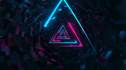 Cyan and Pink Neon Sci-Fi Triangular Tunnel Background VJ Loop 4K Stock Footage 294910064