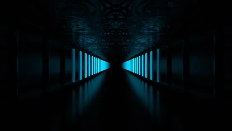 Cyan and Pink Neon Sci-Fi Alien Corridor Background VJ Loop l 4K Stock Footage 303566438