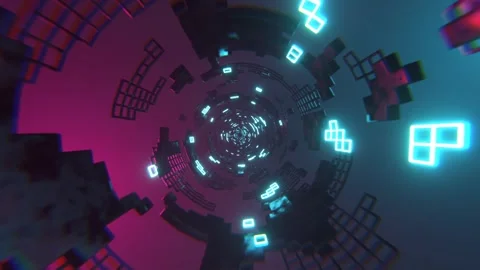 Cyan and Pink Sci-Fi Tunnel Elements Neon Grid Background VJ Loop l 4K Stock Footage 294916344