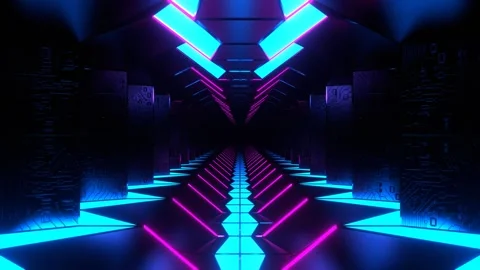 Cyan and Pink Sci-Fi Corridor with Microcircuit Texture Background VJ Loop l Stock Footage 300365484