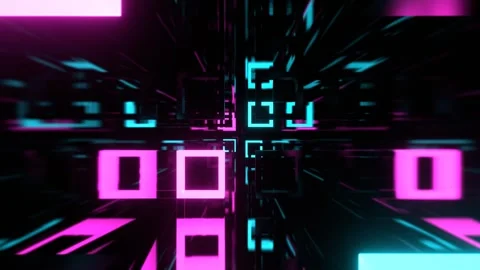 Cyan and Pink Strobe Abstract Tunnel of Neon Squares Background VJ Loop l 4K Stock Footage 303046071