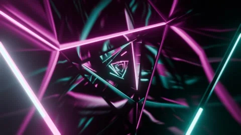 Cyan and Pink Triangular Spiral Neon Tunnel Background VJ Loop l 4K Stock Footage 295879205