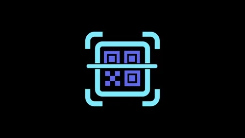 Cyan and Purple QR Code Scanner Icon with Neon Glow on animation Black Back.. Stock Footage 321791935