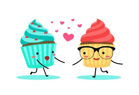 A Cyan and red cupcake. Vector illustration Stock Illustration
