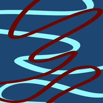 Cyan and Red Looping Lines on Navy Blue Stock Illustration