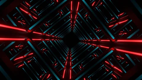 Cyan and Red Movement Through Neon Frame Background VJ Loop in 4K Stock Footage 304533659