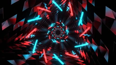Cyan and Red Neon Spirals in Triangular Tunnel Background VJ Loop in 4K Stock Footage 304533664