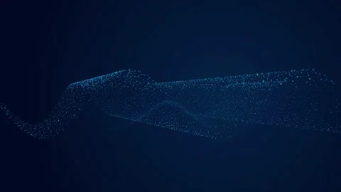 Cyan and teal digital particle wave flowing on a dark background Stock Footage 340877153