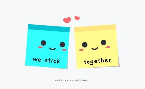 A cyan and yellow note with text "we stick together". Stock Illustration