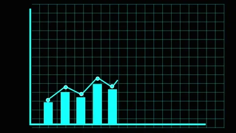 Cyan Bar Chart and Line Graph with Grid on animated Black Background data v.. Stock Footage 321586733