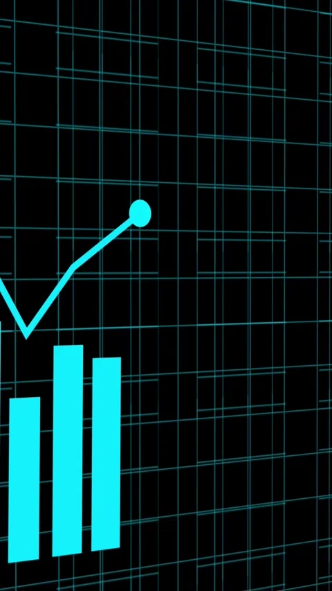 Cyan Bar Chart and Line Graph on Black Grid Background data statistics Stock Footage 337462558