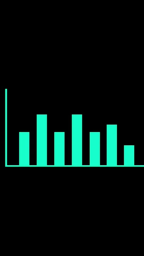 Cyan bar chart and line graph on black background data. Cyan bar chart and .. Stock Footage 344840876