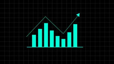 Cyan bar chart on black grid background displaying fluctuating data with do.. イラスト素材