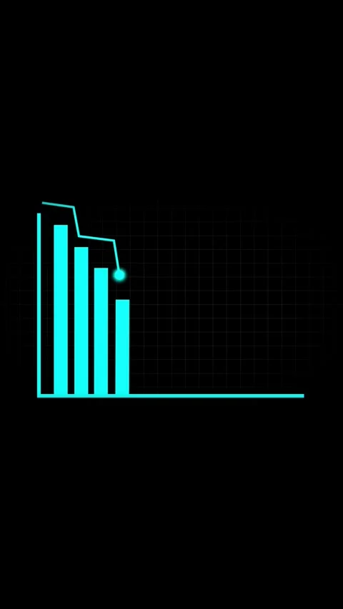 Cyan Bar Chart with Glowing Dot and Grid Lines on Black Background graph Stock Footage 337459425