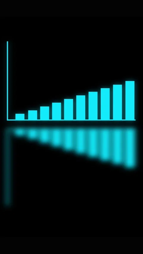 Cyan Bar Chart with Reflection on Black Background graph data Stock Footage 337460356