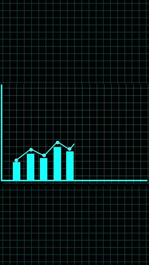 Cyan bar graph and line chart on a dark grid background showing upward tren.. Stock Footage 337463117