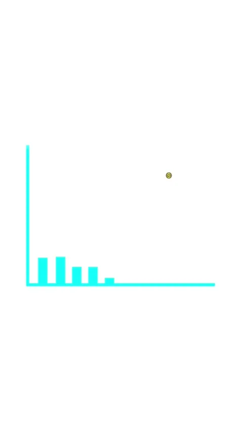 Cyan bar graph with decreasing trend and small yellow circle on white backg.. Stock Footage 337459694