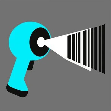 Cyan barcode scanner reading black lines icon representing retail store poi.. Stock Illustration