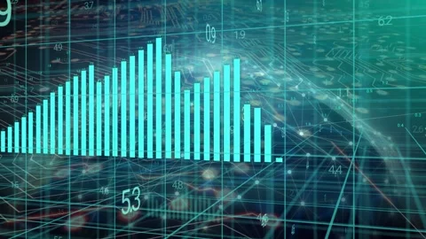 Cyan bars growing and shifting after data pulse, updating labels, visualizing Stock Footage 335761814