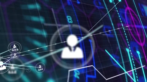 Cyan beam sweeping grid, highlighting user icon, hubs growing and linking, Vídeo Stock 332505204