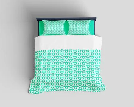 Cyan Bed Designs with Patterns and Solid Color Backgrounds Stock Photos