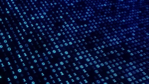 Cyan binary numbers data visual glowing code rows, dark perspective, and futuris Stock Footage 340566946