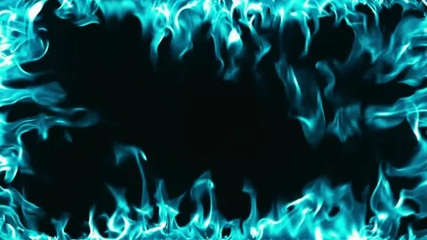 Cyan blue fire flame border frame on black background Stock-Footage 335953320